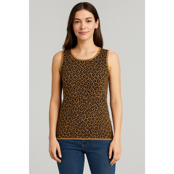 Exclusively Misook Top Womens Small Brown Cheetah Animal Print Knit Tank Y2K - Picture 1 of 9